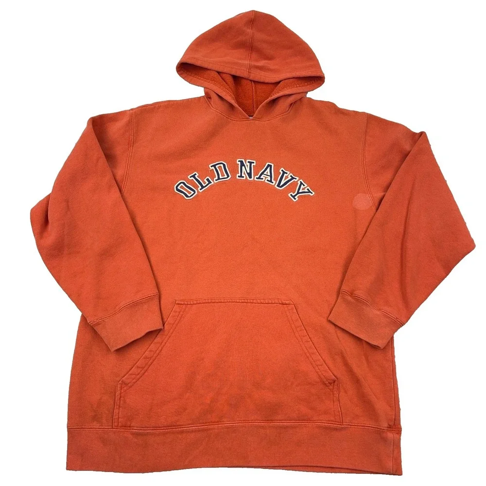 Vintage Y2K Old Navy Youth XL Orange Spellout Sweatshirt‎ Embroidered 2000s Boys